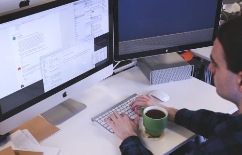 typing computer desk