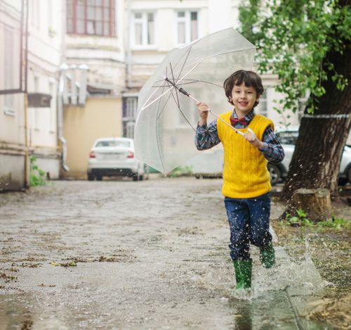 umbrella puddle kid