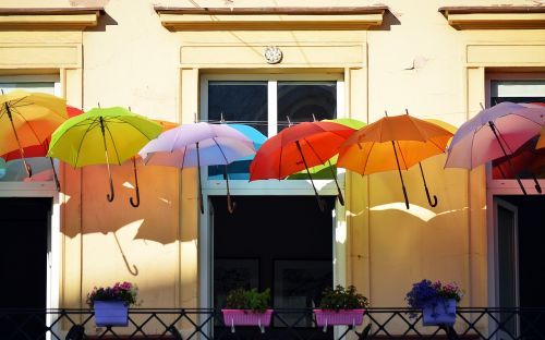 umbrellas balcony colorful