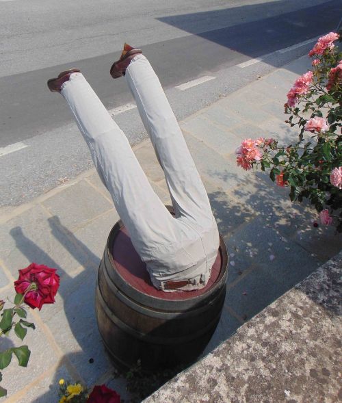 upside down wine barrel art