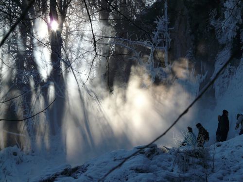 urach waterfall back light fog