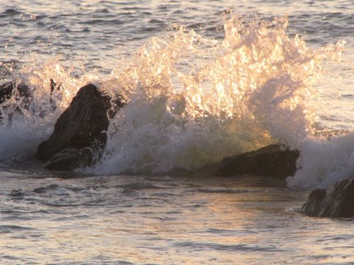 Wave, Rock And Sunset