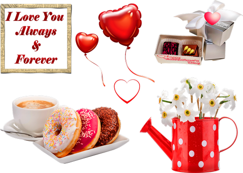 valentine's day clip art  chocolates  donuts and coffee