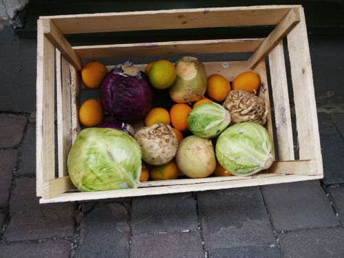 vegetables plants wooden box