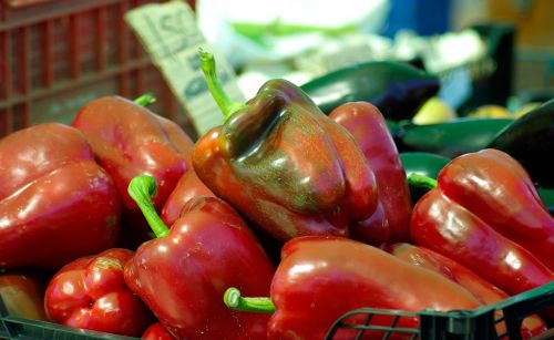 vegetables red peppers market