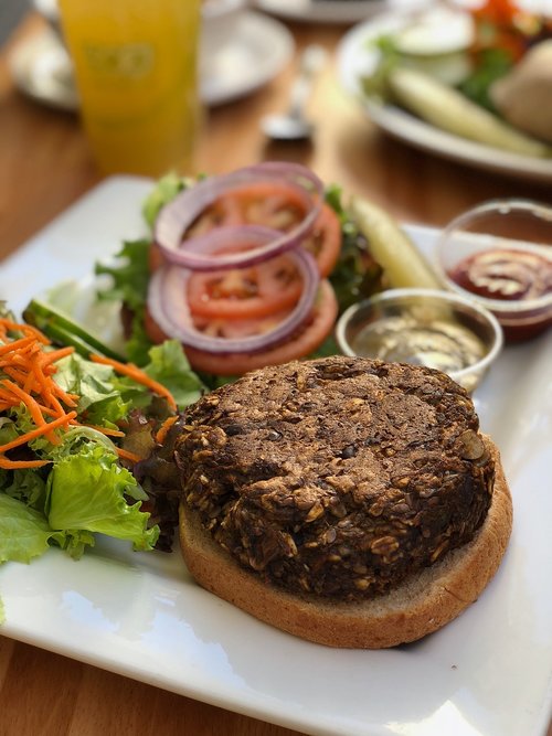 veggie burger  salad  healthy food