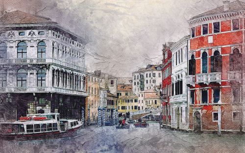 venice small town watercolor