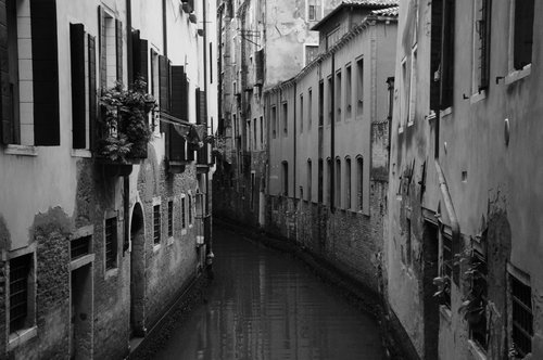 venice  canal  black and white