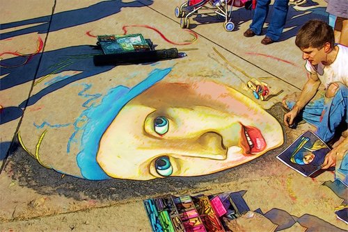vermeer street art  chalk  girl with a pearl earring