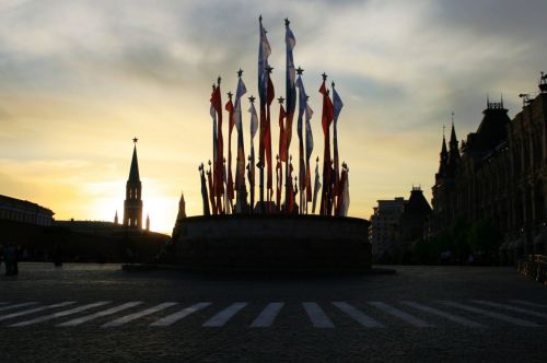 Victory Day Flags, Sunset, Moscow