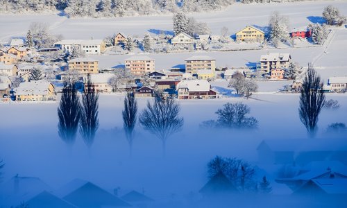 village  mist  snow