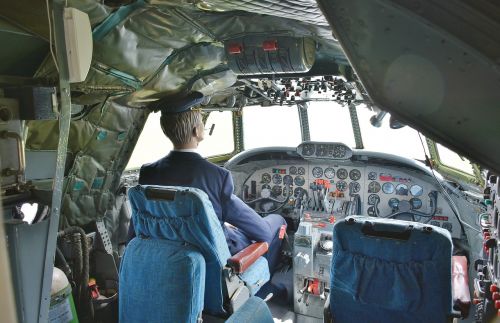 vintage aircraft cockpit captain