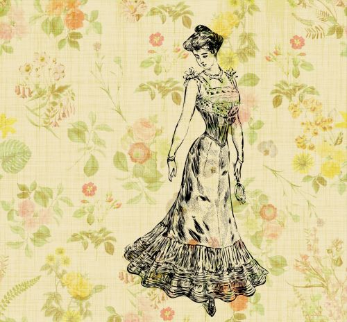 Vintage Lady Floral Background