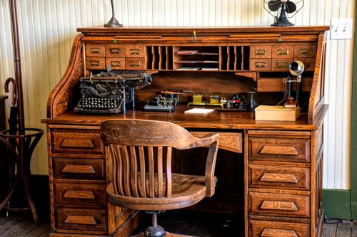 vintage office  typewriter  antique phone