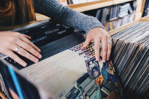 vinyl records store shopping
