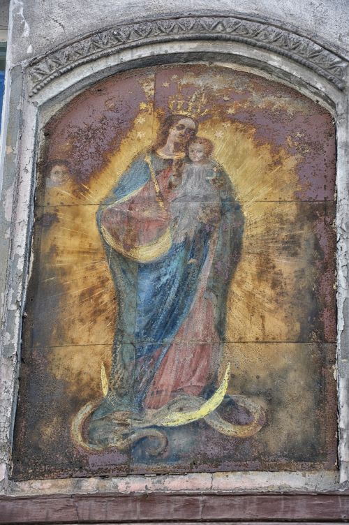 virgin opole the frescoes on the house building