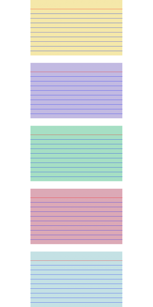 vocabulary cards colored