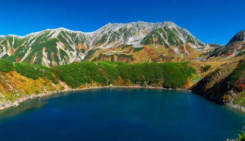 volcanic lake mountainous landscape autumn
