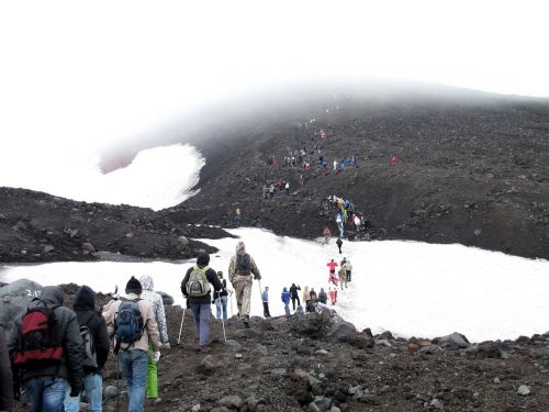 volcano climbing a group of tourists