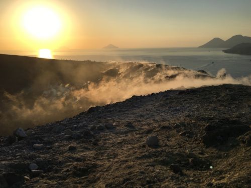 volcano aeolian islands sunset
