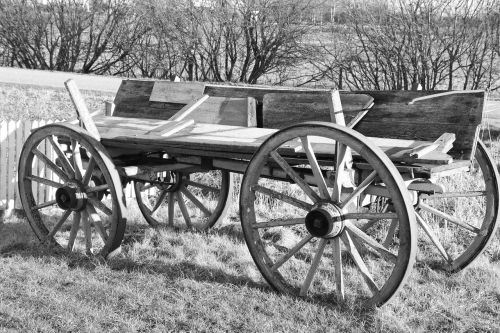 wagon old black white