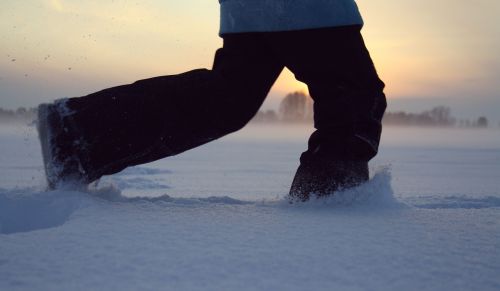 walking snow feet