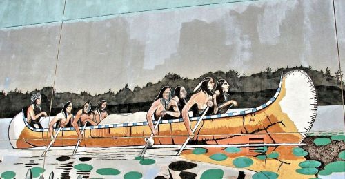 wall mural native indian canoe boat