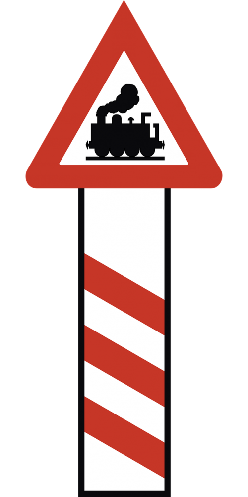 warning railway crossing road sign