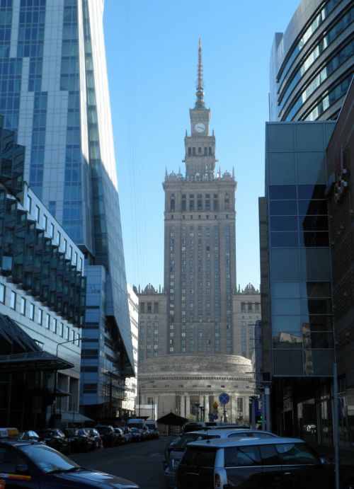 warsaw palace of culture and science blue