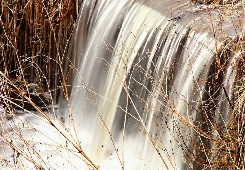 water flowing dry grass