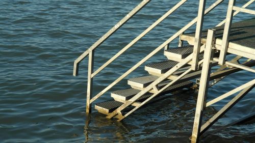 water lake stairs