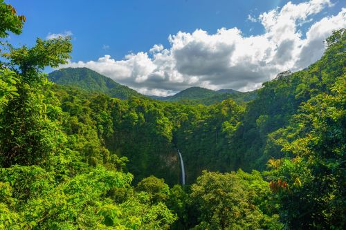 water fall blue sky blue