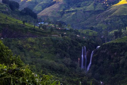 water falling waterfall mountain