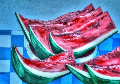 water melon oil pastels artistic