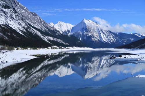 water reflection panorama snow landscape