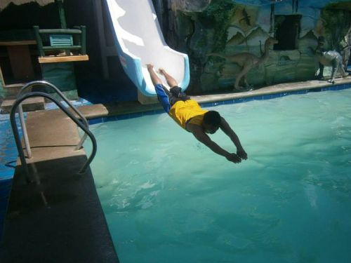 water slide boy jump