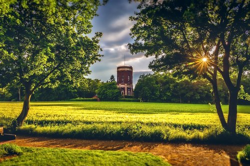 water tower  sunset  colourful