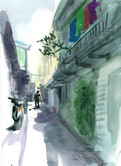 watercolor sketch street