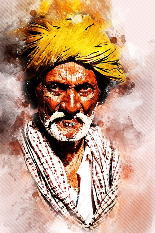 watercolor  indian  old