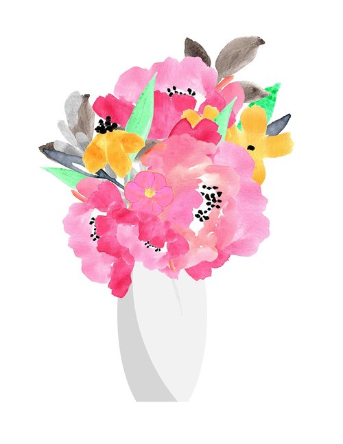 watercolor  vase  flowers