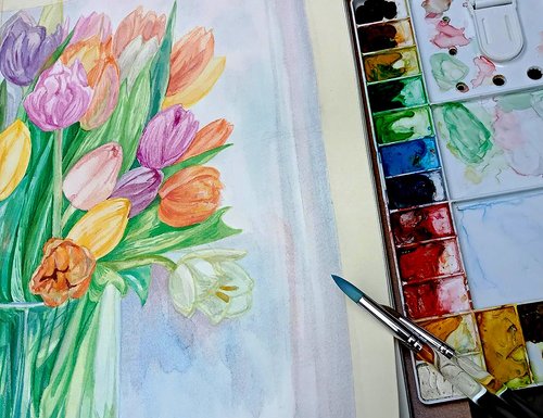 watercolor  tulip  flowers