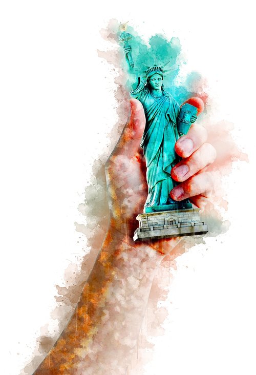 watercolor  statue of liberty  hand