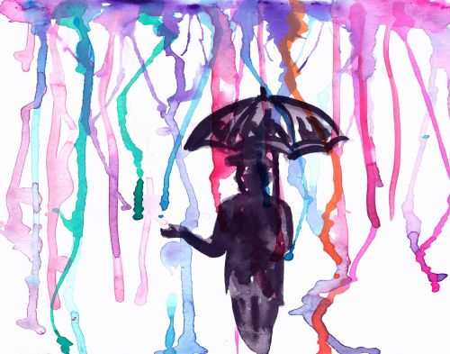 watercolor man umbrella