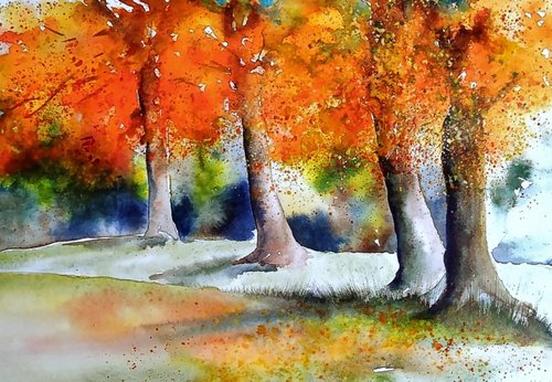 watercolour painting  autumn  painting