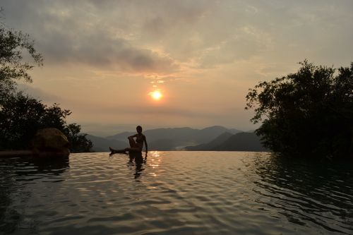 waterfall sunset pool