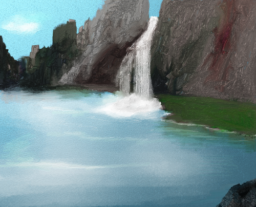 waterfall lake painted