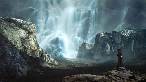 waterfall mountains landscape
