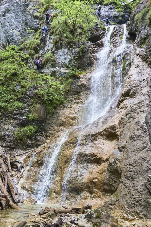 waterfall tourists slovak paradise