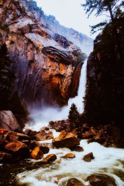 waterfall mountains rocks