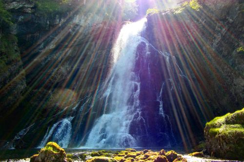 waterfall light beam water